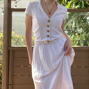 UO midi white striped linen dress